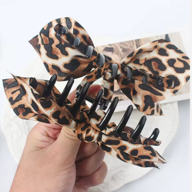 Leopard Print Bow Hair Claw Clip
