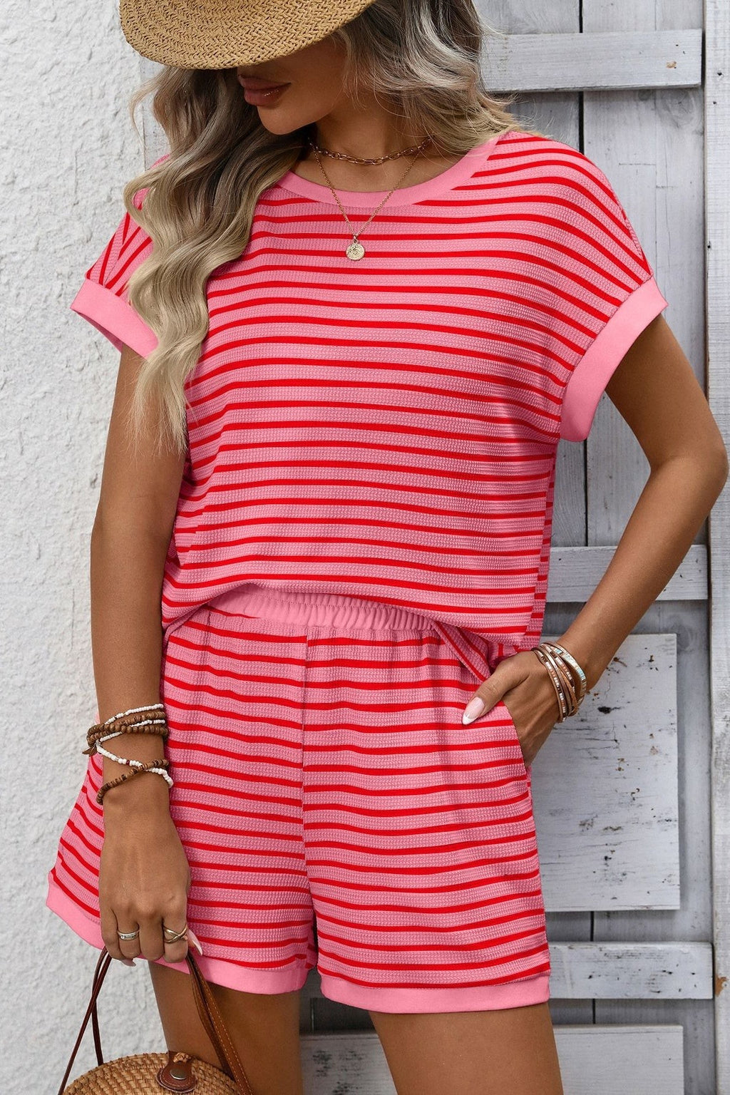 Pink Stripe Lounge Set Two Piece Outfit