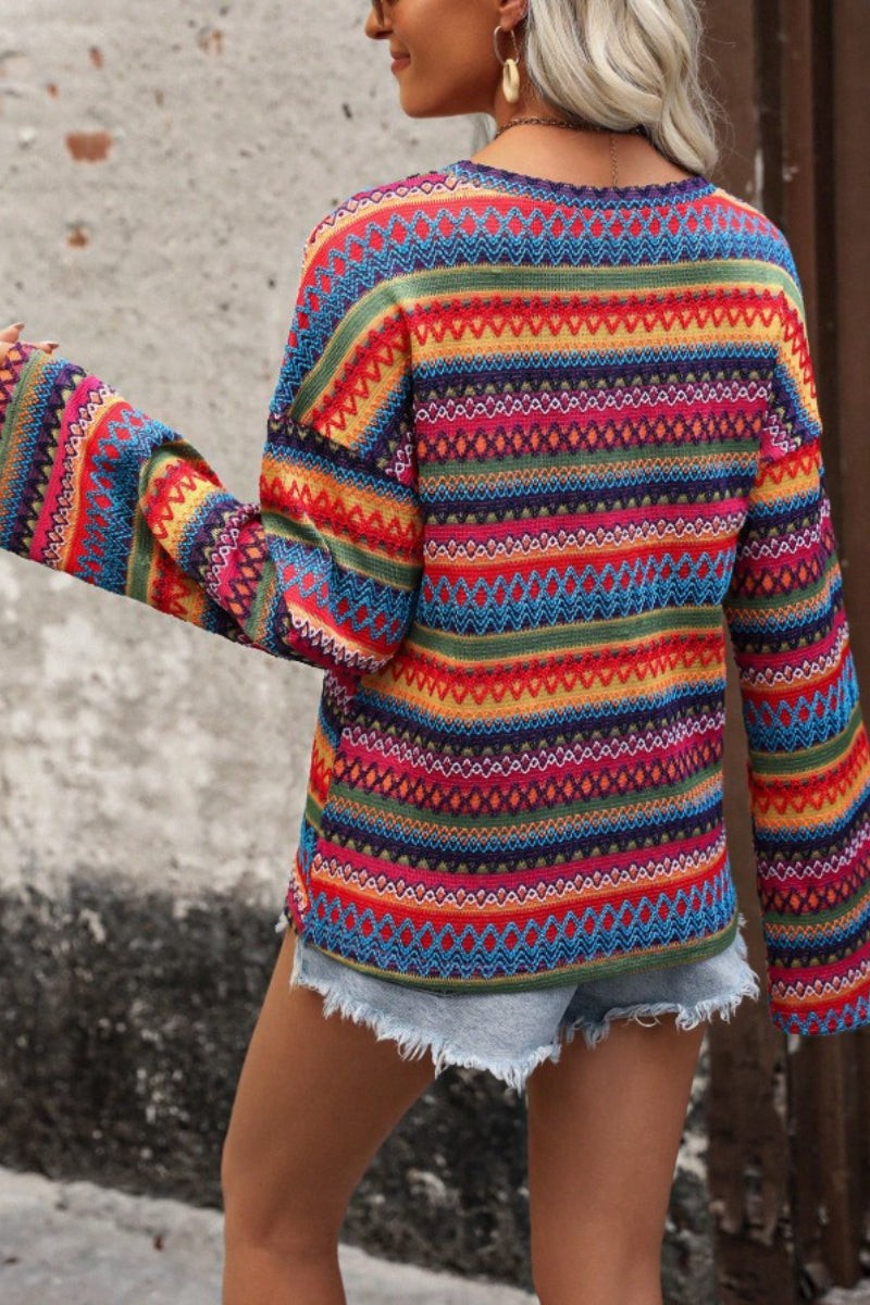 Geometric Oversized Sweater Knit Pullover