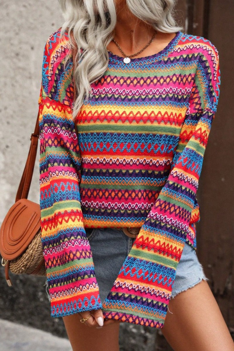 Geometric Oversized Sweater Knit Pullover