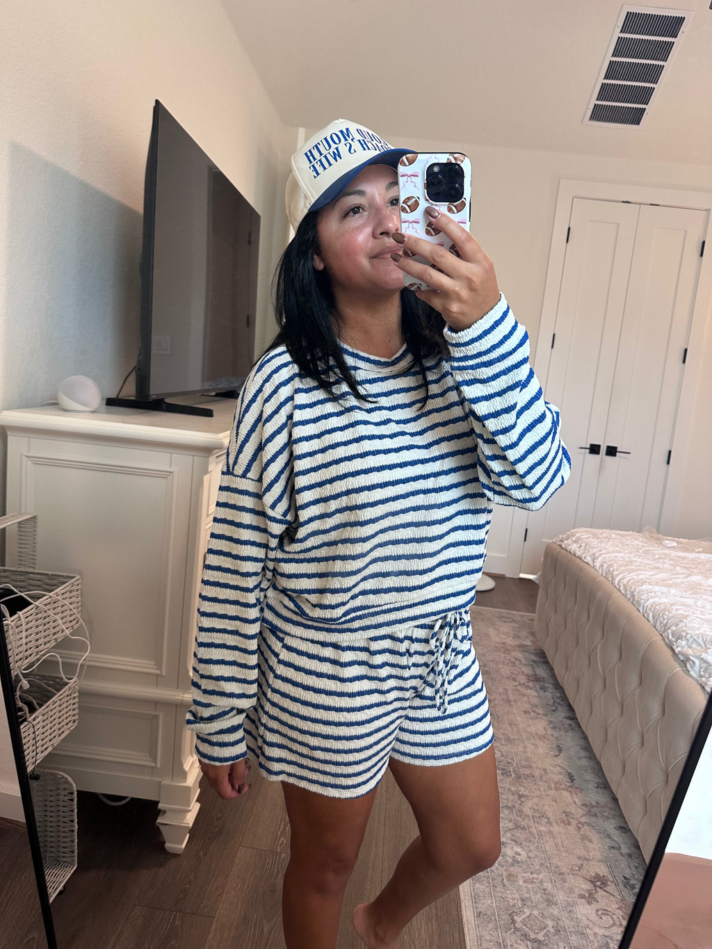 Royal/White Striped Set - Long Sleeve & Short