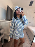 Royal/White Striped Set - Long Sleeve & Short