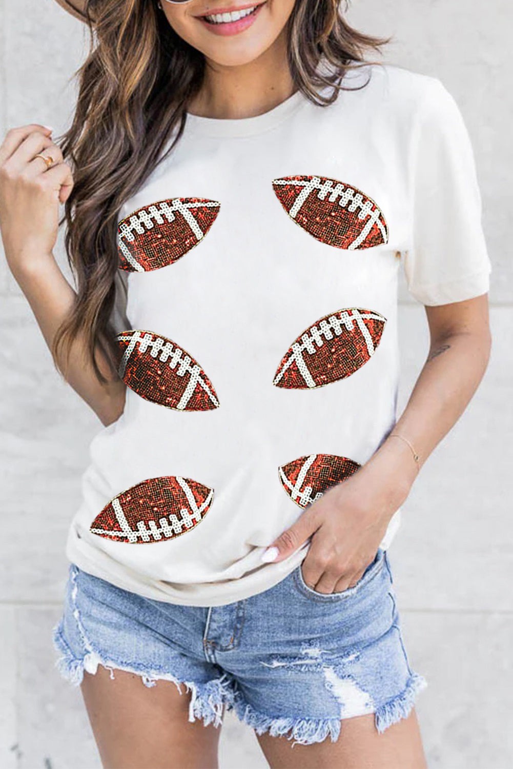 Sequined Football Graphic T-shirt For Game Day