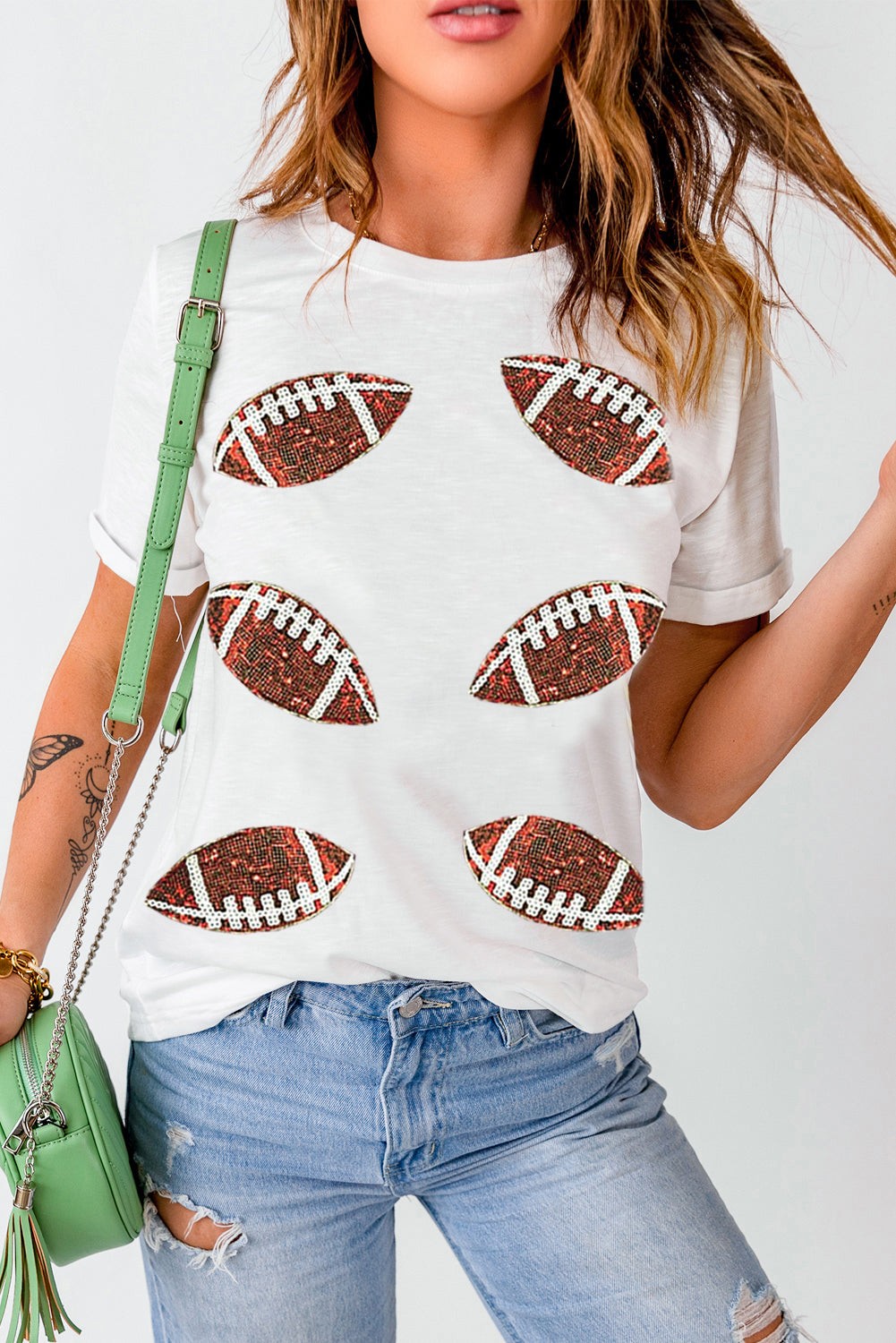 Sequined Football Graphic T-shirt For Game Day